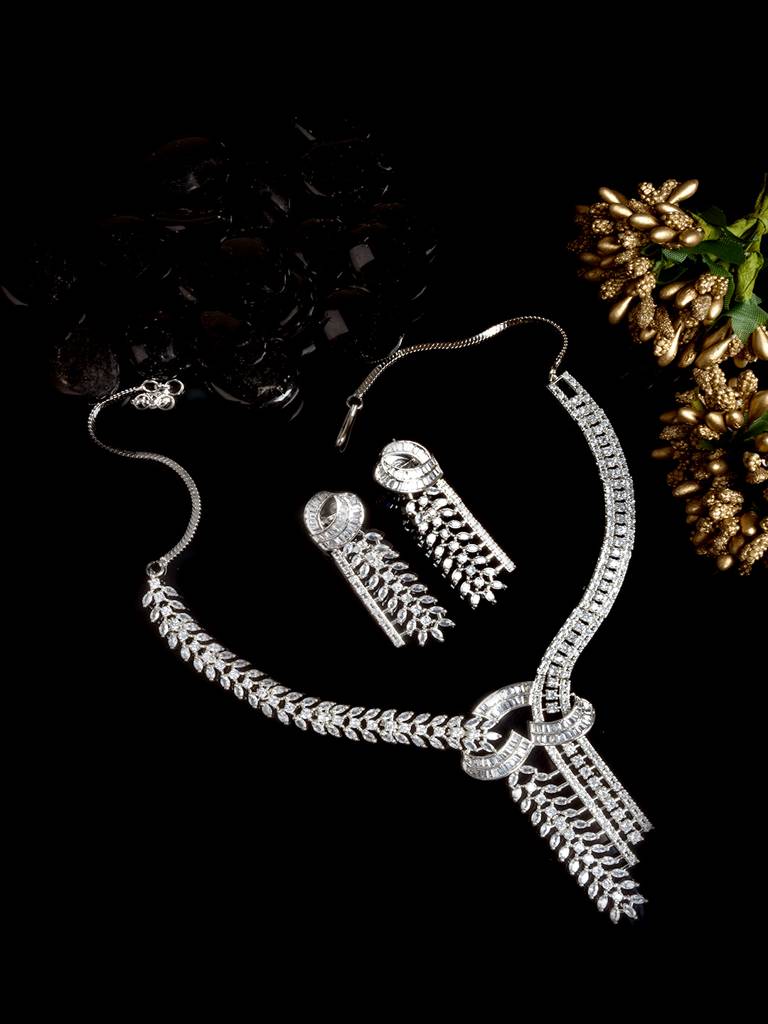 Handcrafted Silver Plated Cz-Ad Party Necklace Set : AD141