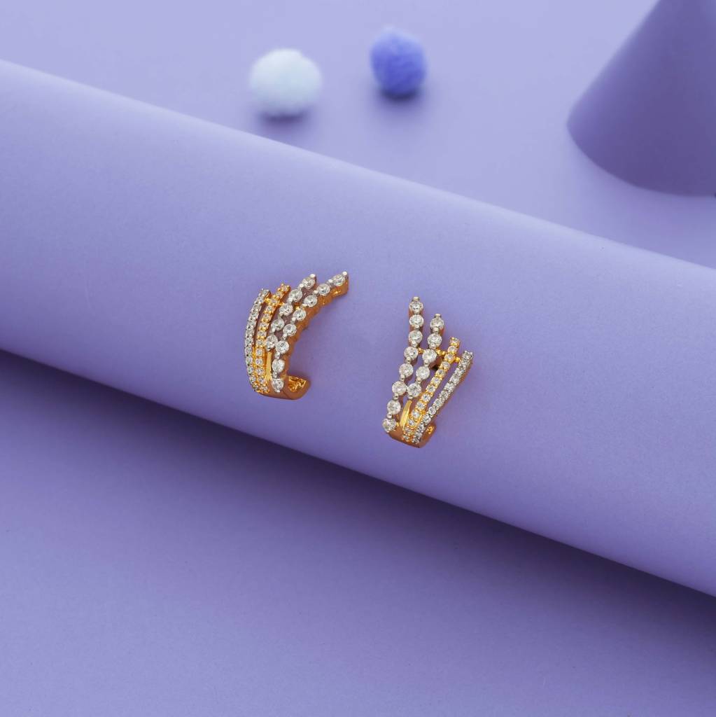 Iyal Royal Arc Gold Polish 925 Silver J Type Earring : EA-JT-GO-M-124-P