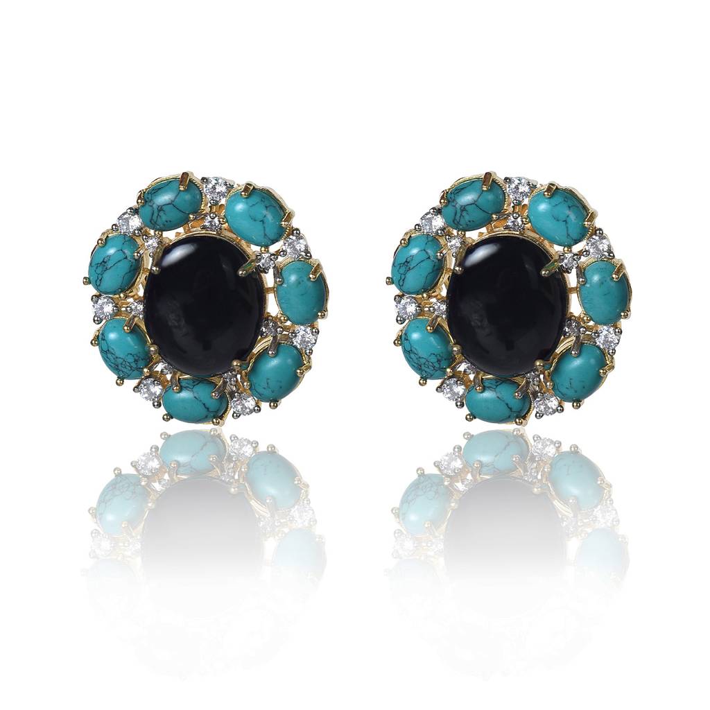 Turquoise And Black Onyx Tops Earrings