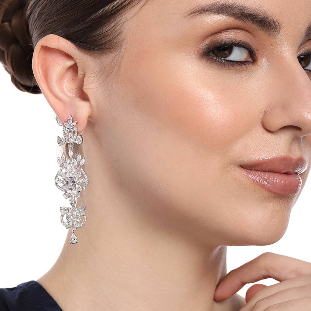 Estele Rhodium Plated Cz Astonishing Drop Earrings For Womens : AD-114705-IRWEER