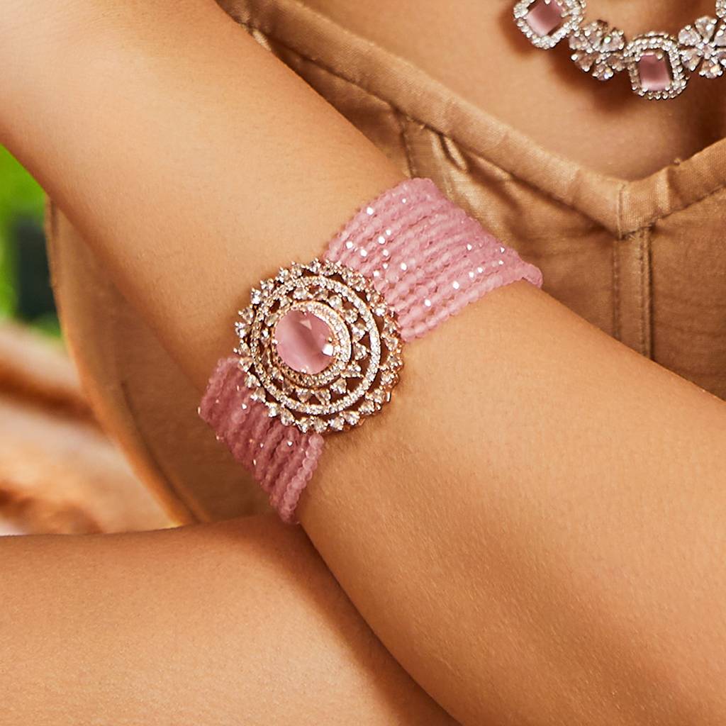Estele Rose Gold Plated Cz Sparkling Multi-Layered Bracelet With Stones For Women : AD-056-RG-MPBR