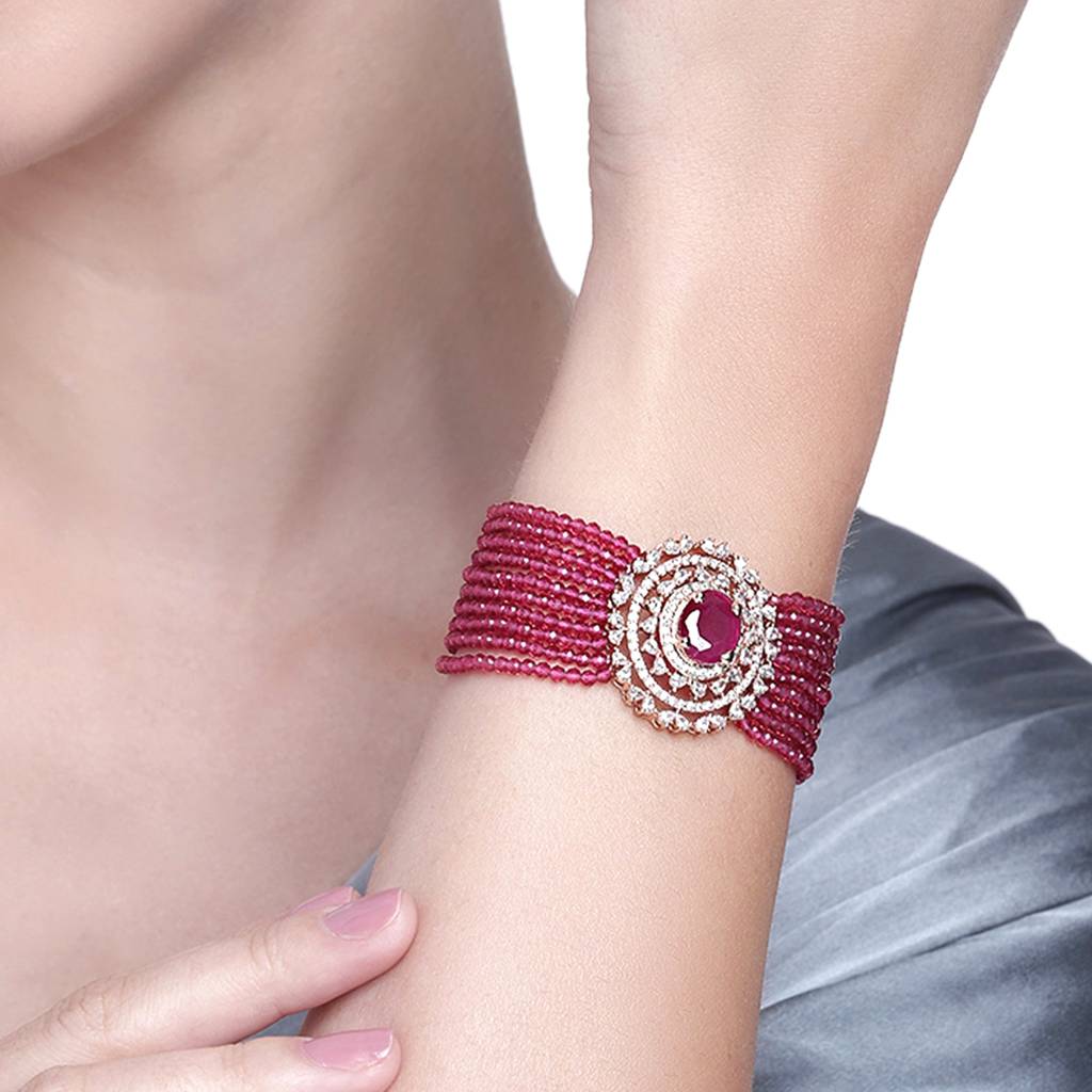 Estele Rose Gold Plated Cz Sparkling Multi-Layered Bracelet With Stones For Women : AD-056-RG-RBBR