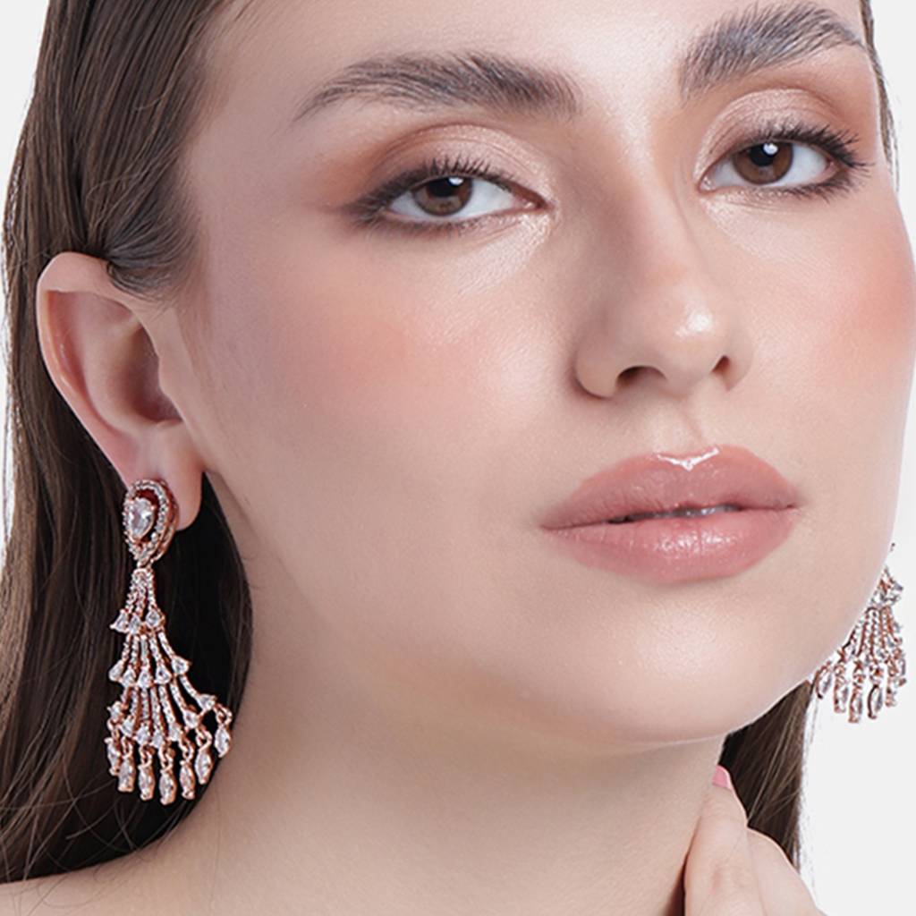 Estele Rose Gold Plated Cz Beautiful Designer Earrings For Women : AD-113725-RGER