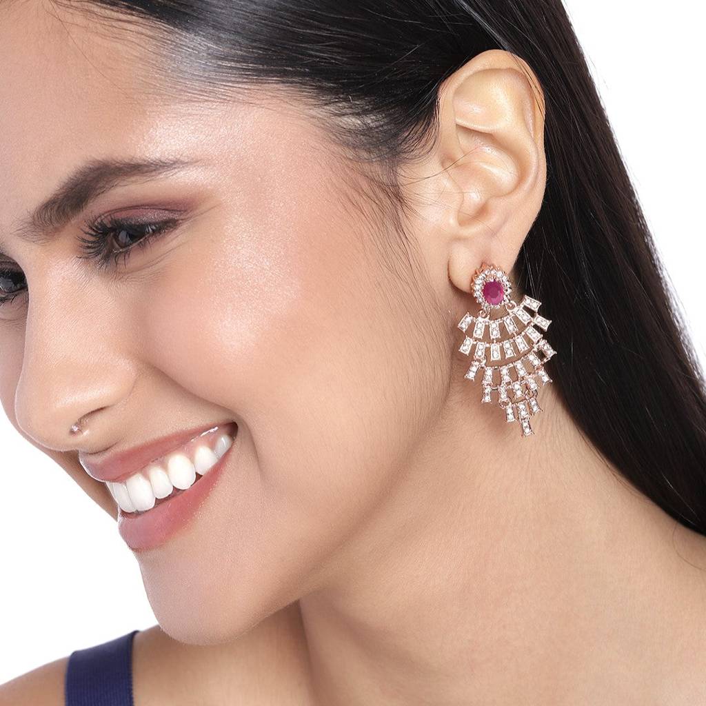 Estele Rose Gold Plated Cz Sparkling Earrings For Women : AD-113726-RGER