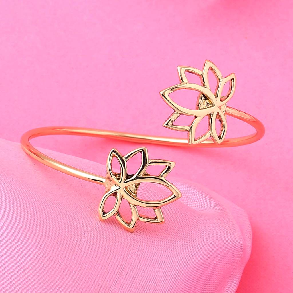 Estele Gold Plated Antique Floret Lotus Bracelet For Women : 102066-IGBR