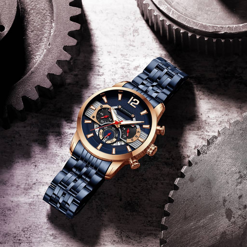 Giordano Analog Wrist Watch For Men Stylish Metal Strap With Water Resistant Multifuntion Mechanism Watch Gz-50032 : GZ-50032-44