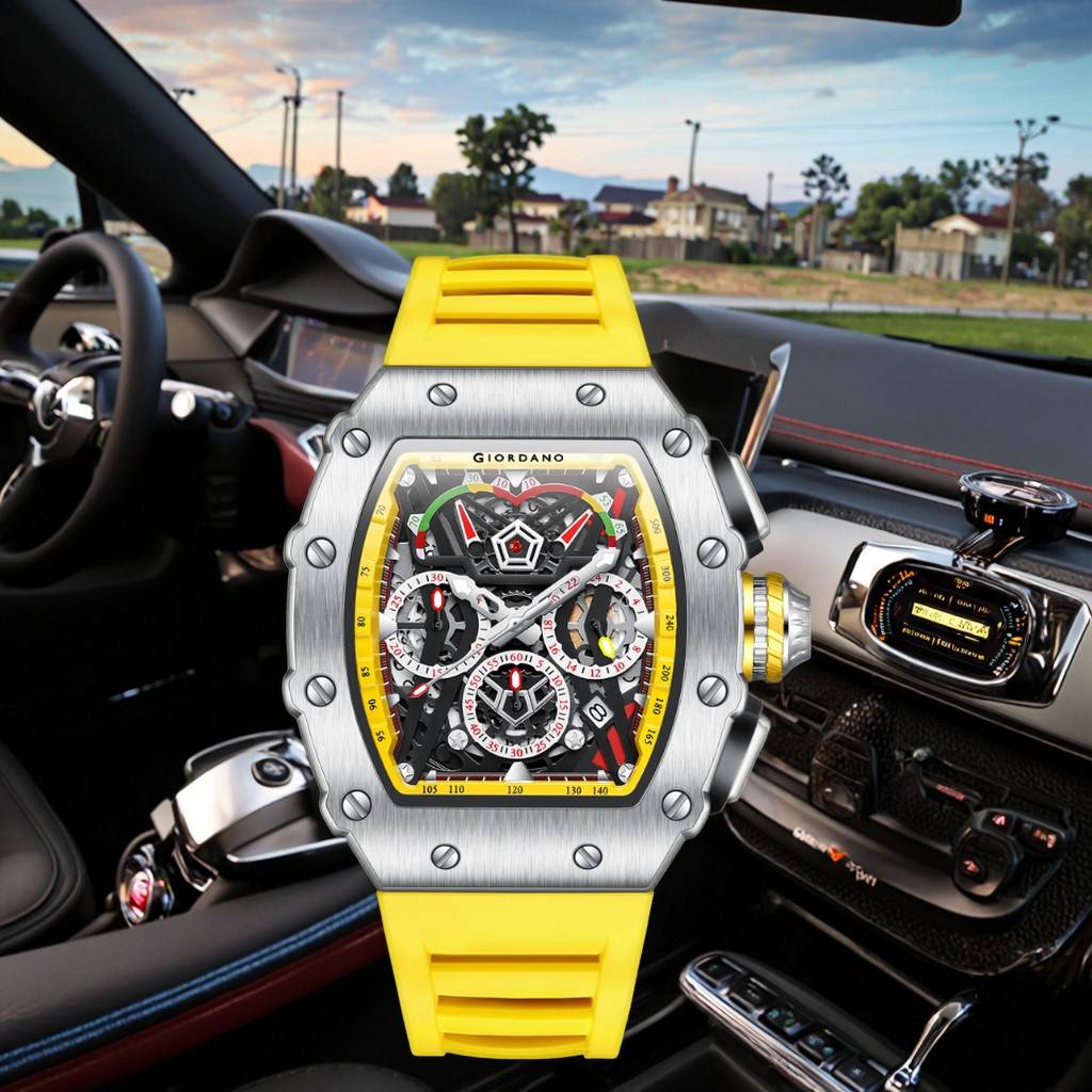 Giordano Multifunction Watch For Men With Day, Date, And 24-Hour Sub-Dial, Water Resistant Square Dial Unique De : GZ-50120-05