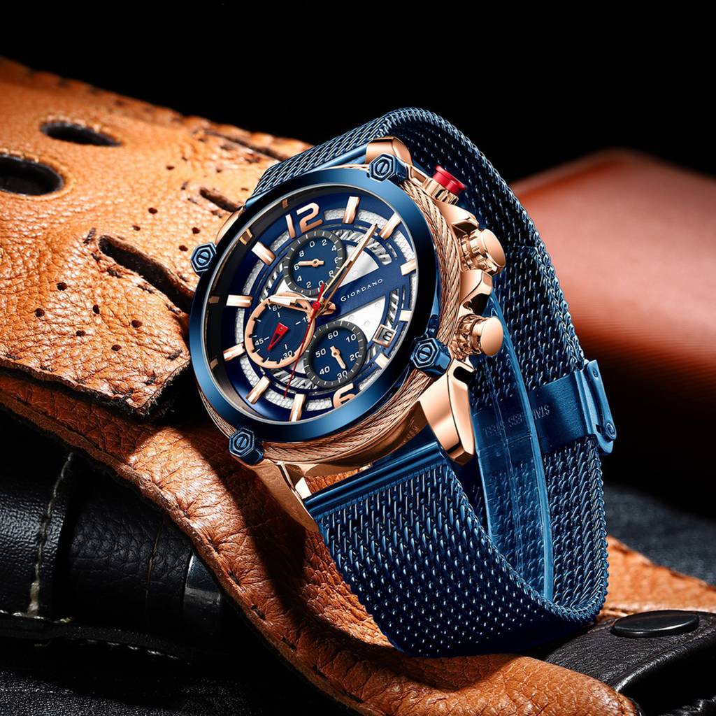 Giordano Aw22 Collection Analog Watch For Men With Color Variant And Stylish Mesh Strap| Chronograph Multifuntio : GZ-50039-33