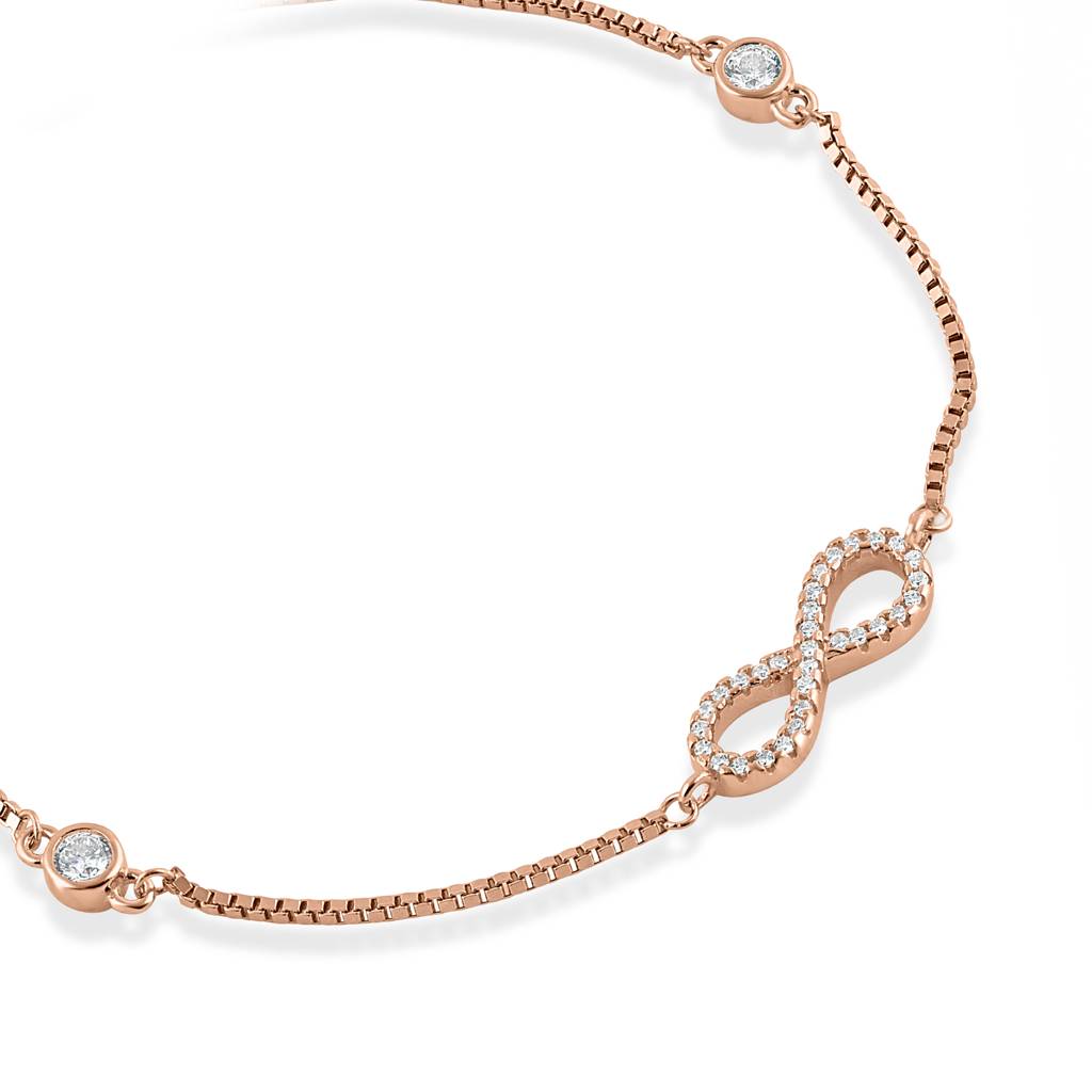 925 Sterling Silver Rose Gold Cz Infinity Symbol Bracelet : RJSPBR24