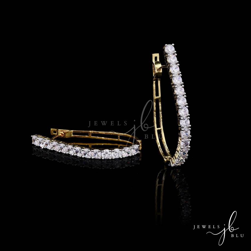 Classic Gold Finish American Diamond Hoop Earrings : 100004