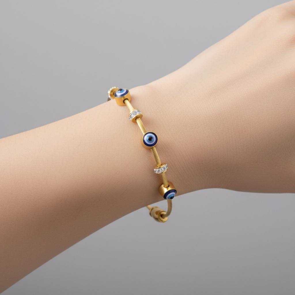 18K Gold Plated Evil Eye Cable Bracelet : RJFSBR31