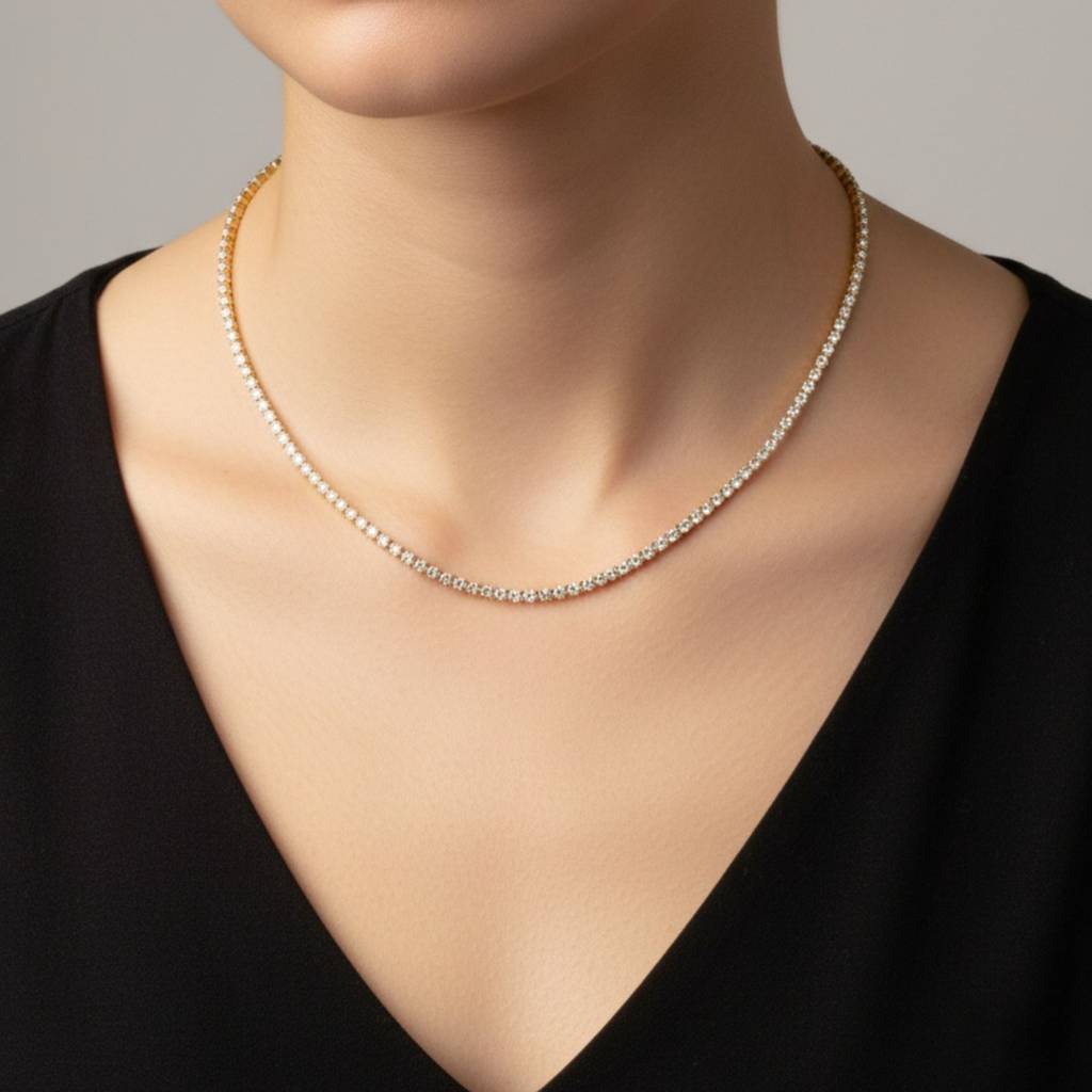 18K Gold Plated Zircon Tennis Necklace : RJFSPN46