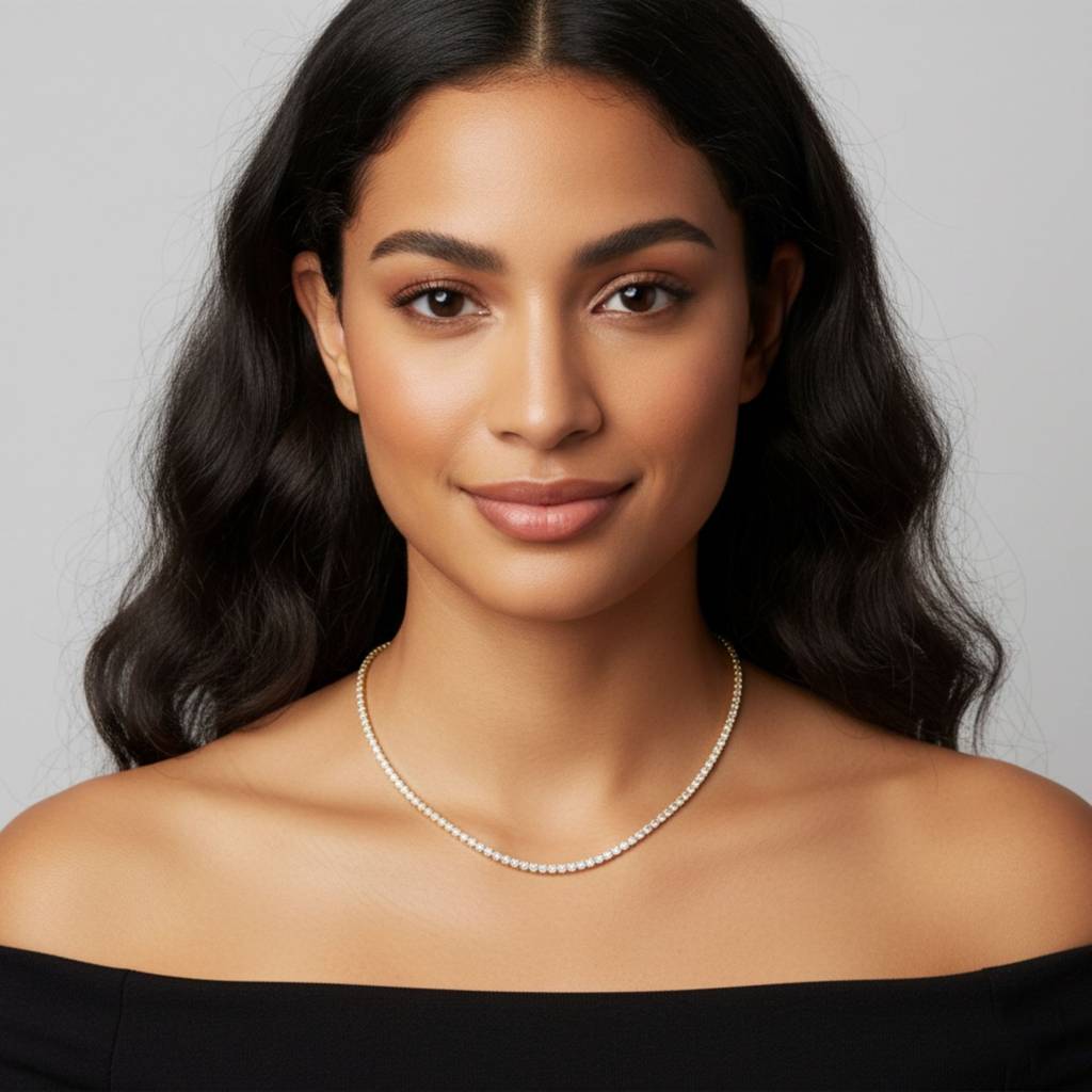 18K Gold Plated Zircon Tennis Necklace : RJFSPN46