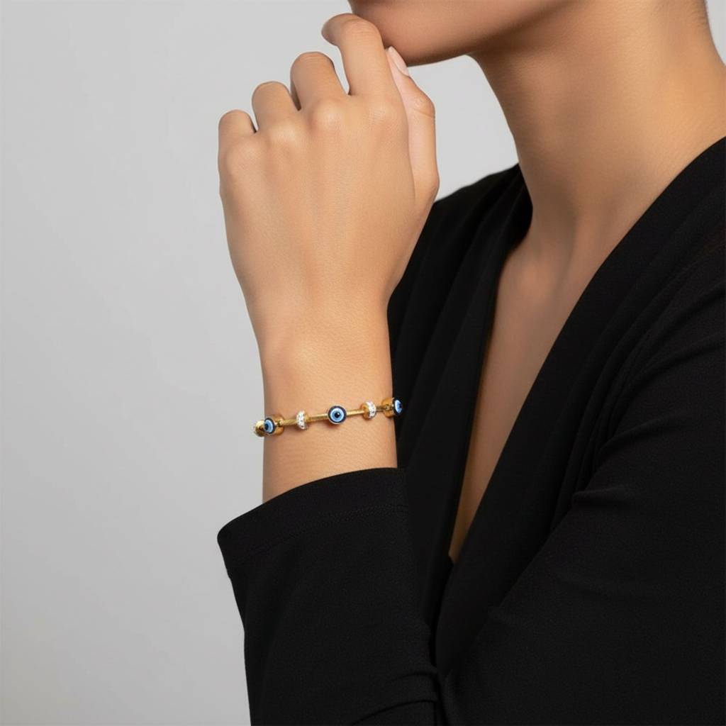 18K Gold Plated Evil Eye Cable Bracelet : RJFSBR31