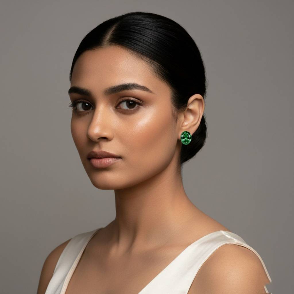 18K Gold Plated Oval Green Zircon Stud Earrings : RJFSER22