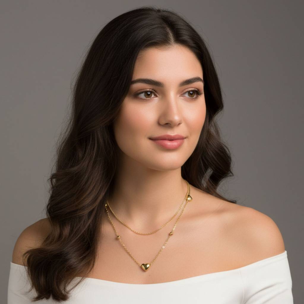 18K Gold Plated Heart Layered Necklace : RJFSPN17