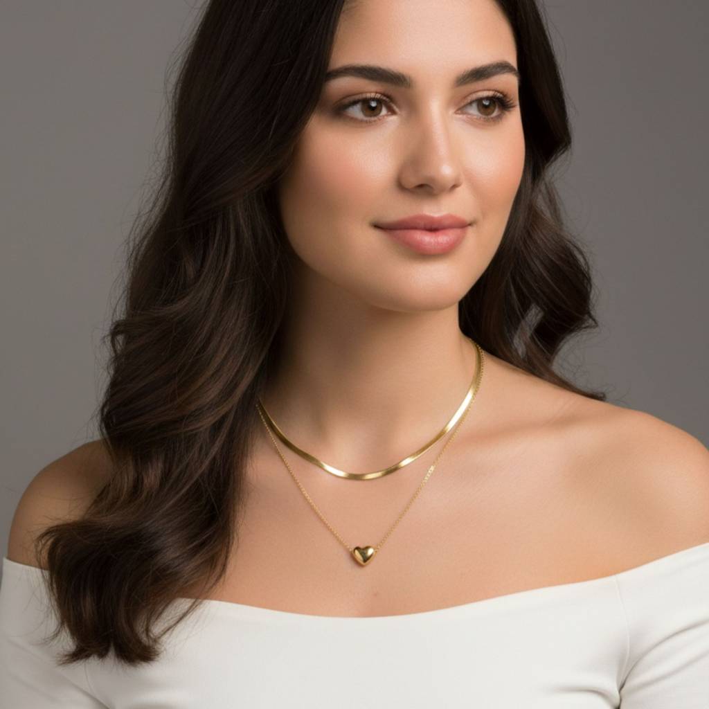 18K Gold Plated Dual Layer Heart Necklace : RJFSPN34