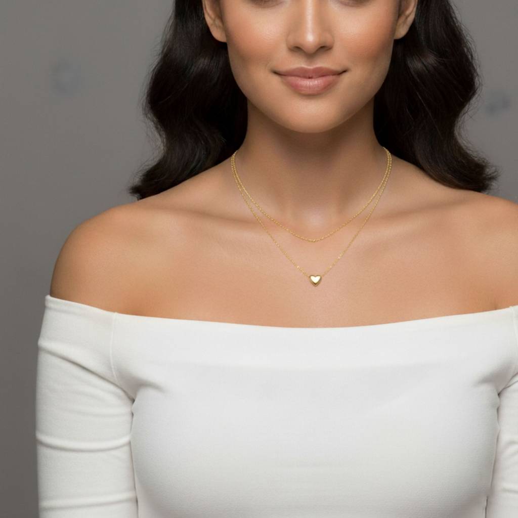 18K Gold Plated Layered Heart Pendant Necklace : RJFSPN16