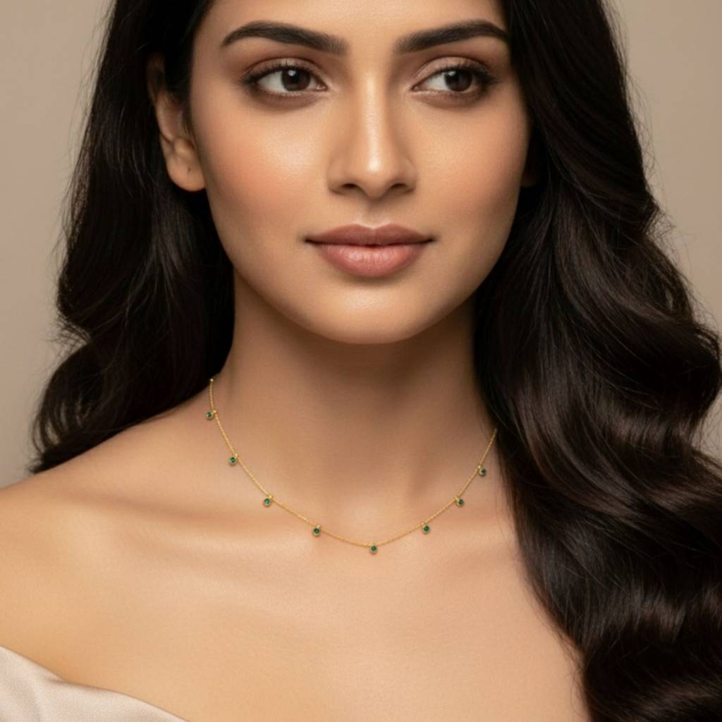 18K Gold Plated Green Charm Necklace : RJFSPN19