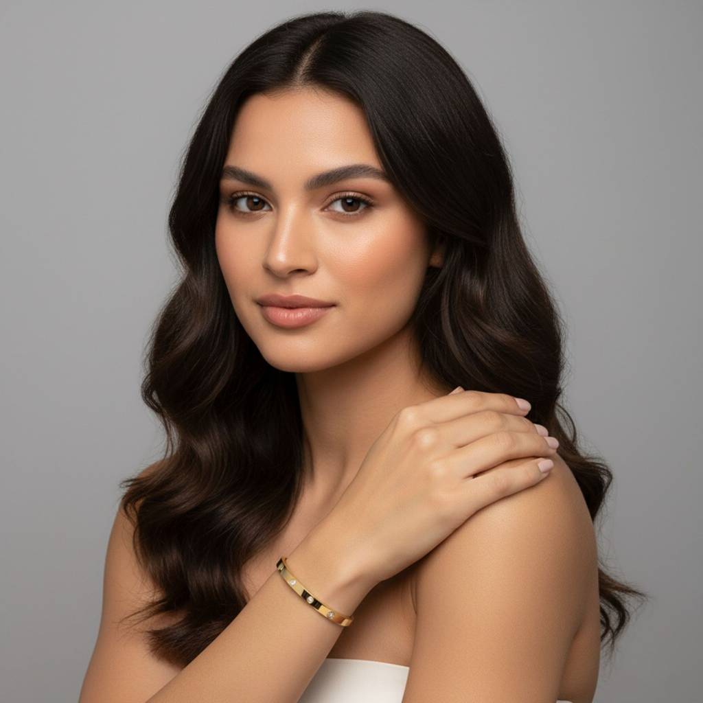 18K Gold Plated Bezel Cz Bangle Bracelet : RJFSBR32