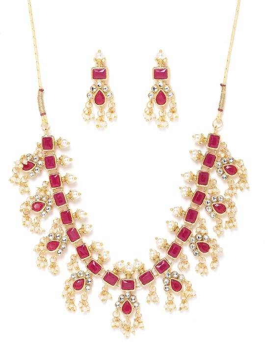 Gold-Plated Artificial Stones And Beads Jewellery Set : NL-JS23-40290