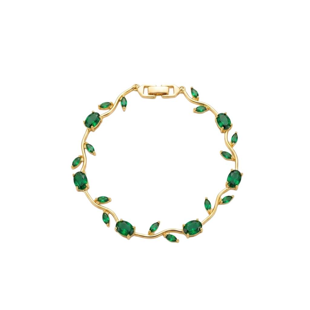 18K Gold Plated Emerald Green Oval & Marquise Cz Vine Tennis Bracelet : RJFSBR95