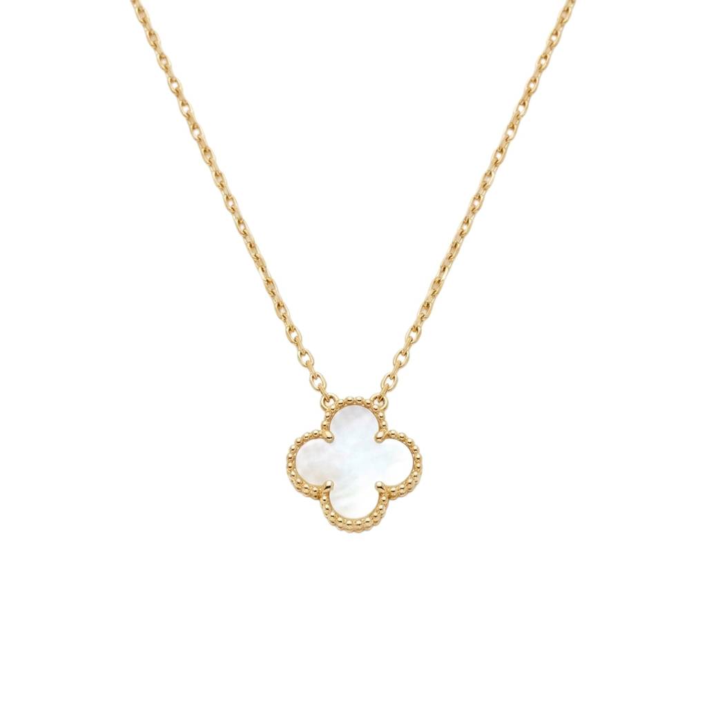 18K Gold Plated White Shell Clover Quatrefoil Pendant Necklace : RJFSPN165