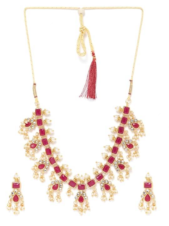 Gold-Plated Artificial Stones And Beads Jewellery Set : NL-JS23-40290