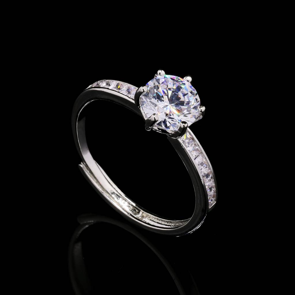 Adjustable American Diamond 1.25 Carat Solitaire Mellissa Anti Tarnish Ring ( Fits All Sizes ) : 100820