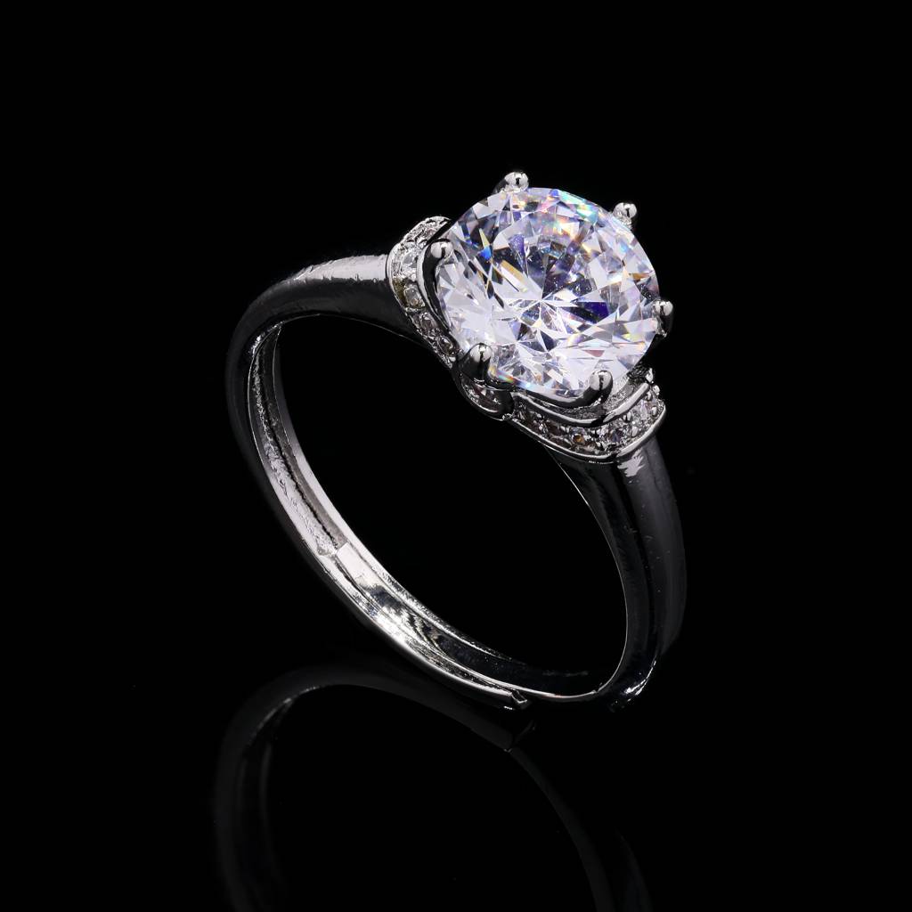 Adjustable American Diamond 1.75 Carat Solitaire Mia Anti Tarnish Ring ( Fits All Sizes ) : 100825