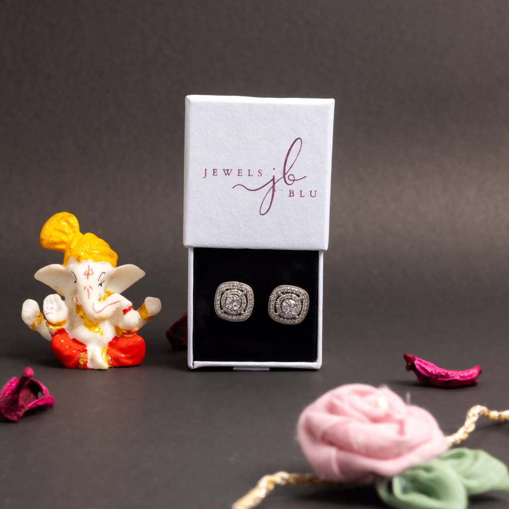Sombre Clustre Zirconia Stud Earrings With Removable Outer Jacket : 100876