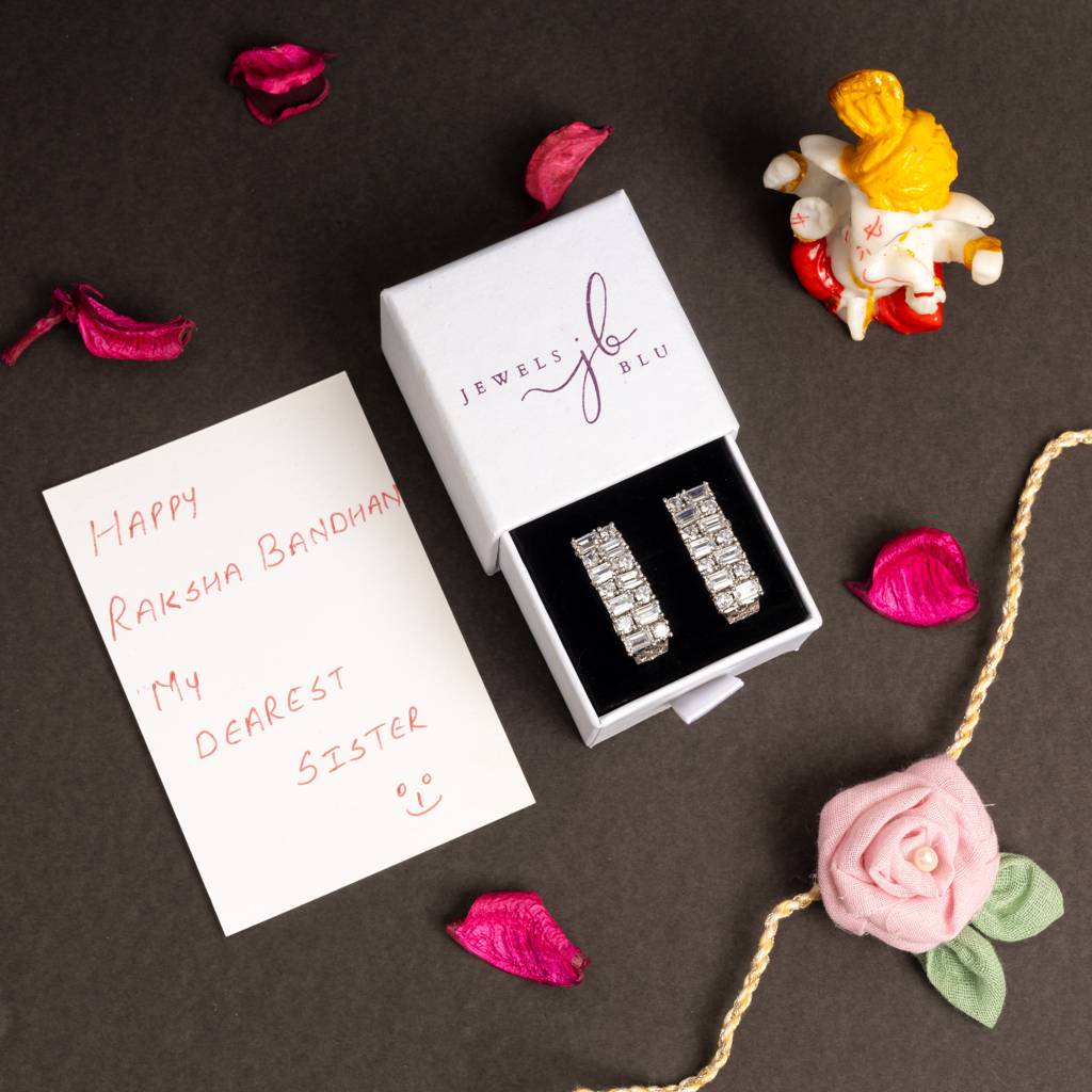 American Diamond Baguette Studded Hoop Style Anti Tarnish Daily Wear Earrings : 100880