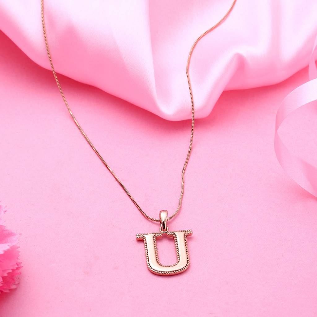 Estele Rosegold Plated Unique "U" Charm Alphabet Initials Pendant For Women : 1009-UPENDANT
