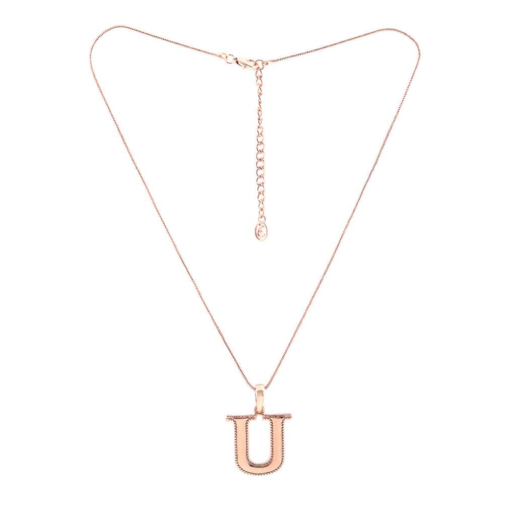 Estele Rosegold Plated Unique "U" Charm Alphabet Initials Pendant For Women : 1009-UPENDANT