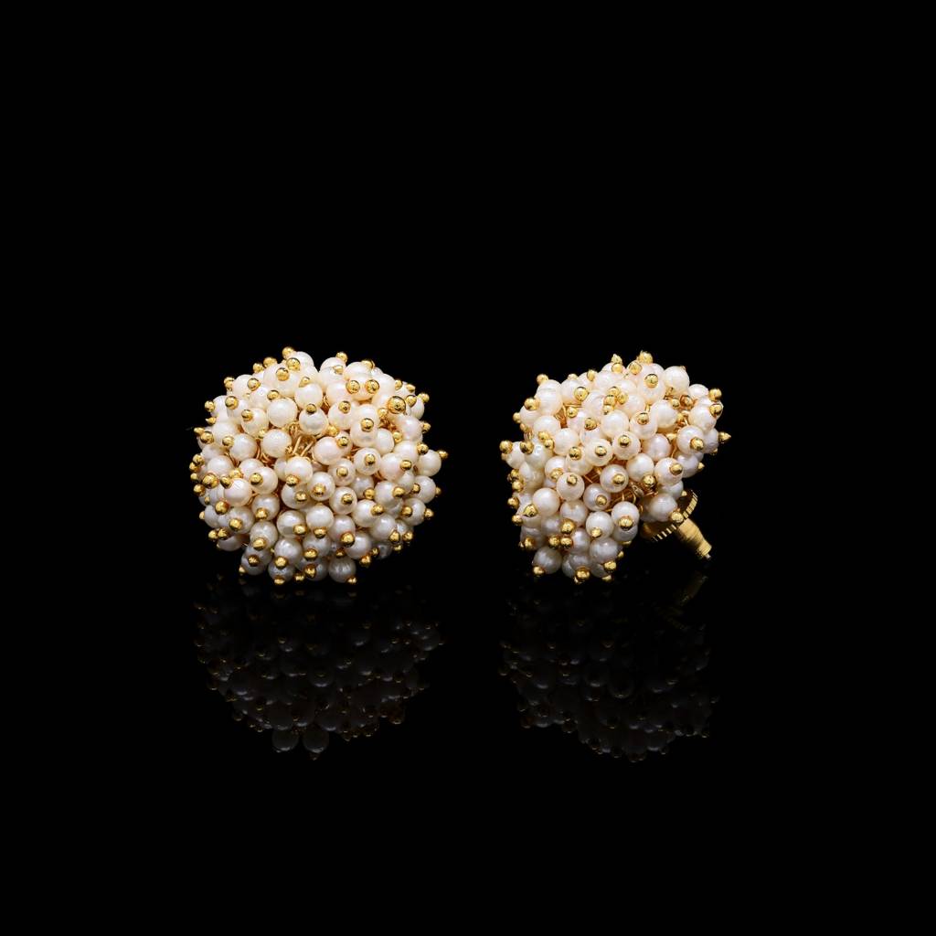 Gold Finish Pearl Guccha Traditional Studs : 100964
