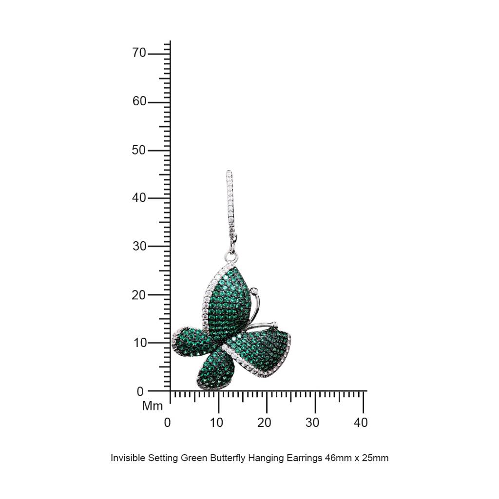 Invisible Setting Green Butterfly Hanging Earrings : 100979