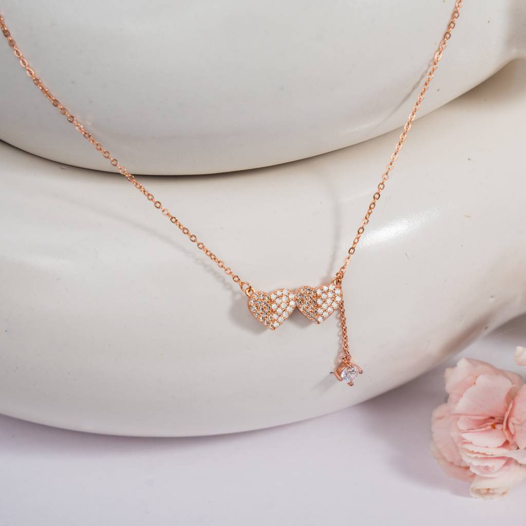 Double Tap: 925 Sterling Silver Heart Shaped Necklace For Women : 1009NK