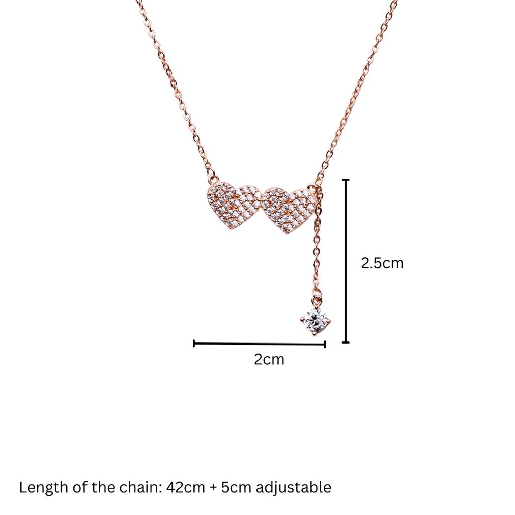 Double Tap: 925 Sterling Silver Heart Shaped Necklace For Women : 1009NK