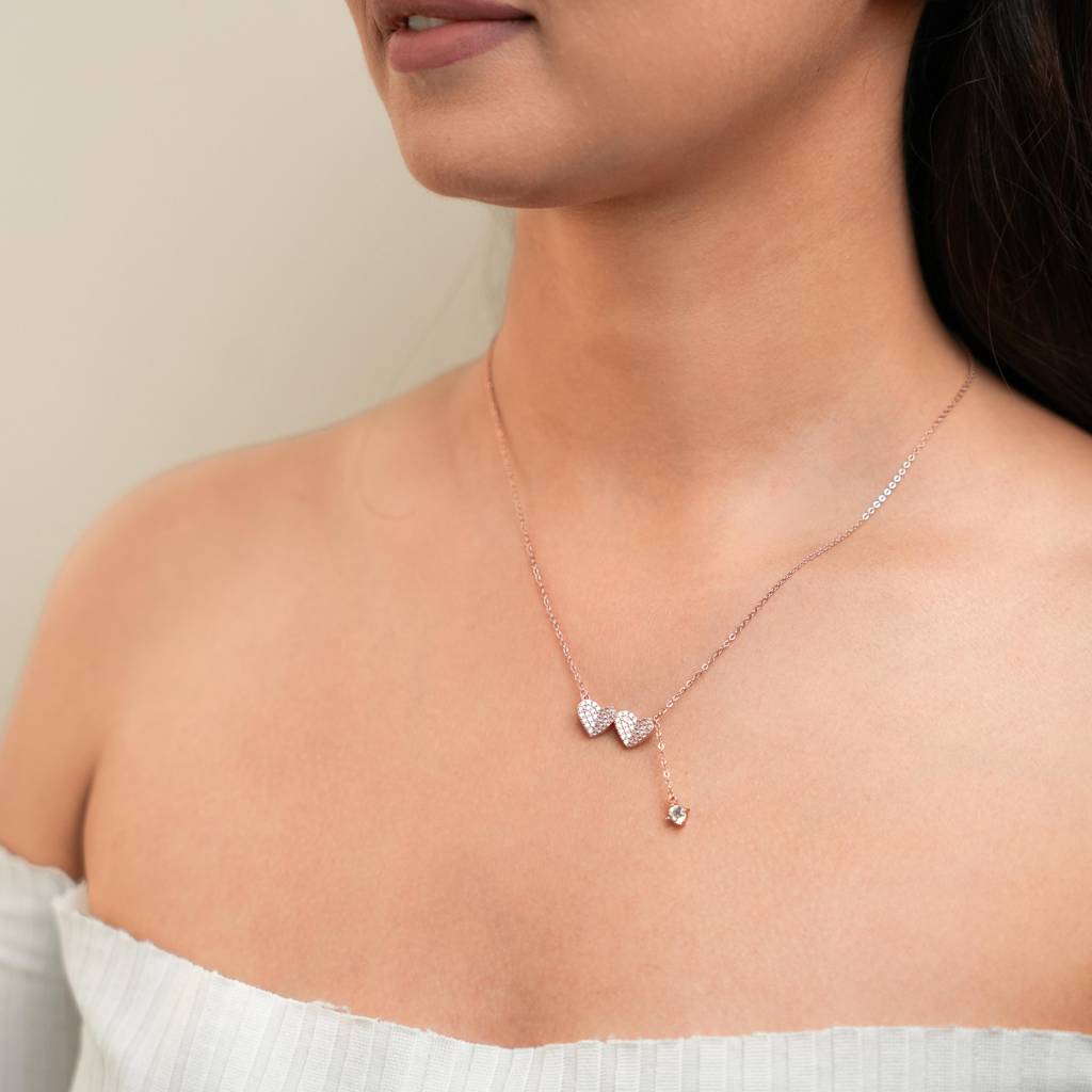 Double Tap: 925 Sterling Silver Heart Shaped Necklace For Women : 1009NK