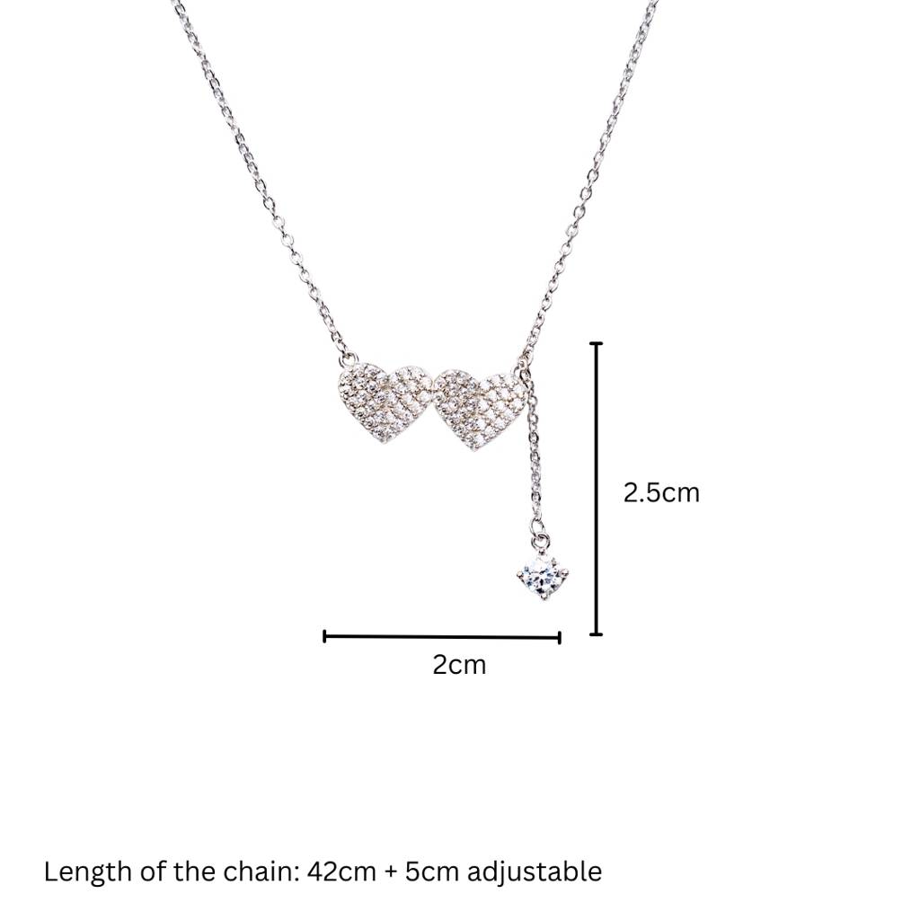 Double Tap: 925 Sterling Silver Heart Shaped Necklace For Women : 1010NK