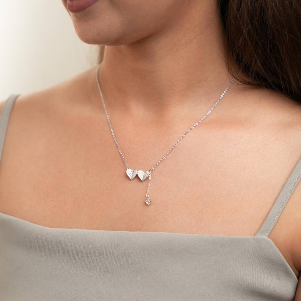 Double Tap: 925 Sterling Silver Heart Shaped Necklace For Women : 1010NK