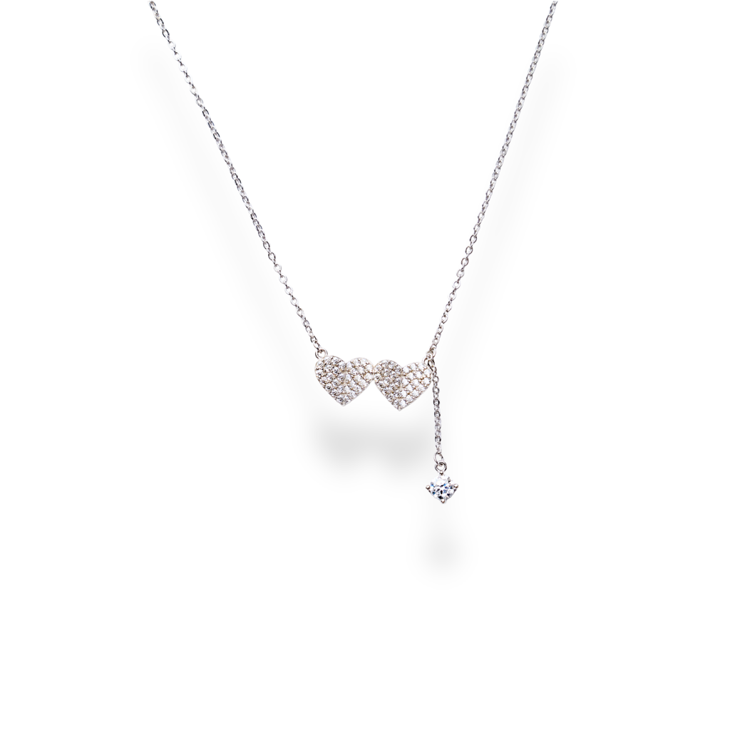 Double Tap: 925 Sterling Silver Heart Shaped Necklace For Women : 1010NK