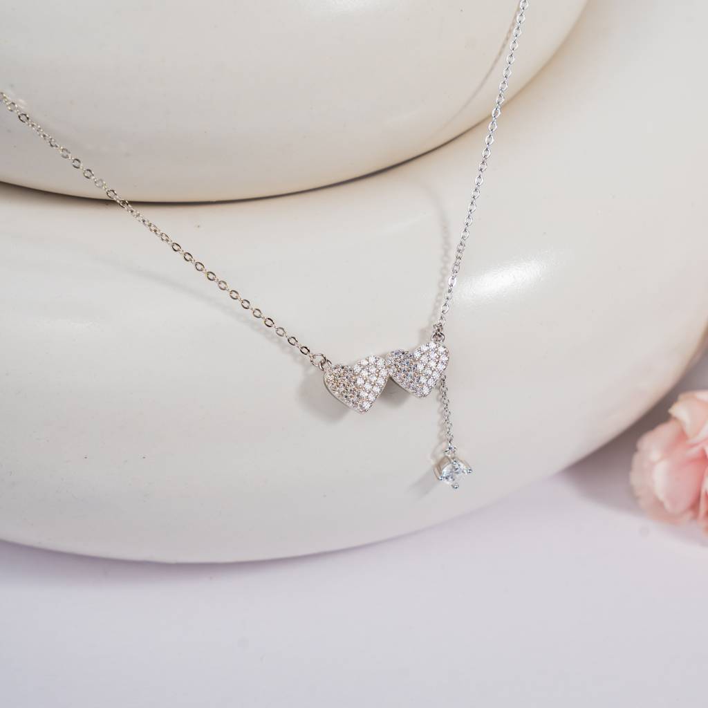 Double Tap: 925 Sterling Silver Heart Shaped Necklace For Women : 1010NK