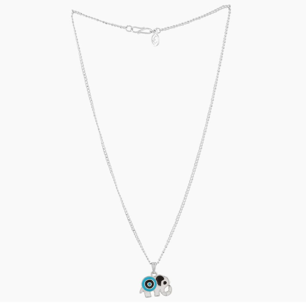 Estele Rhodium Plated Elephant Designer Evil Eye Charm Pendant With Black & Turquoise Blue Enamel For Gi : 1011-IR-BKTQPENDANT