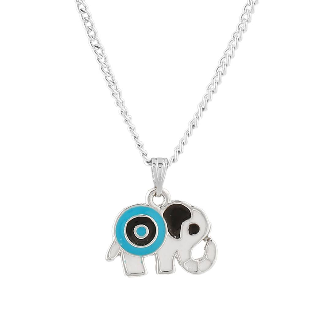 Estele Rhodium Plated Elephant Designer Evil Eye Charm Pendant With Black & Turquoise Blue Enamel For Gi : 1011-IR-BKTQPENDANT