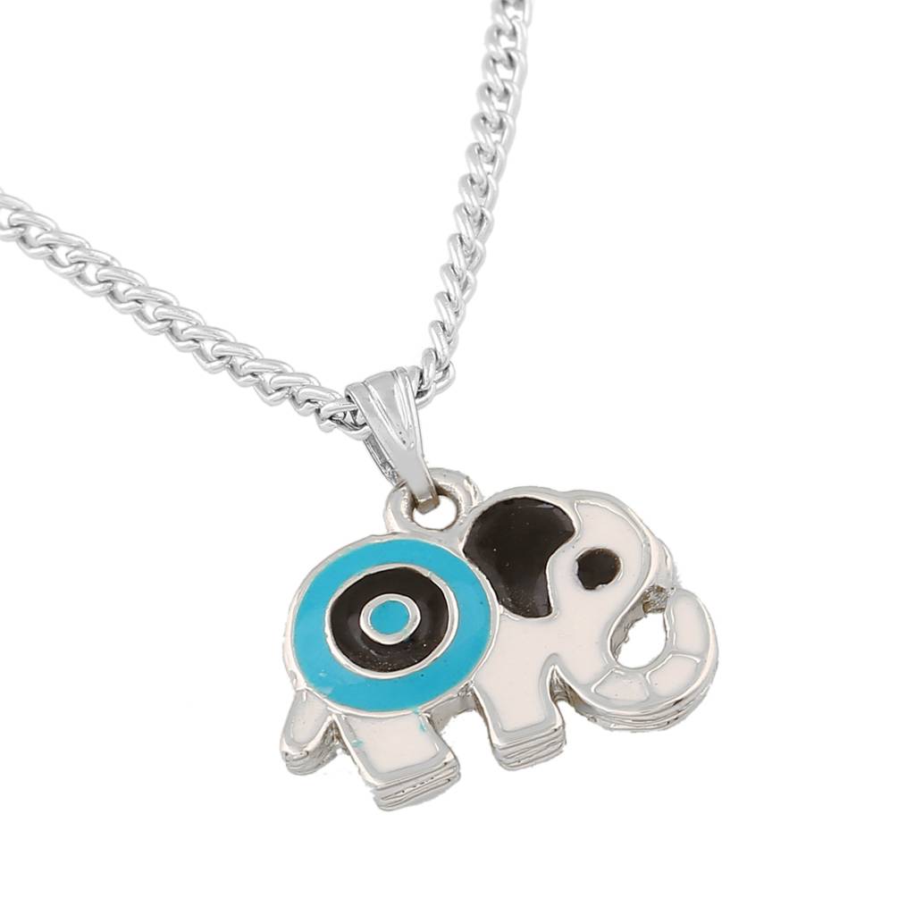 Estele Rhodium Plated Elephant Designer Evil Eye Charm Pendant With Black & Turquoise Blue Enamel For Gi : 1011-IR-BKTQPENDANT