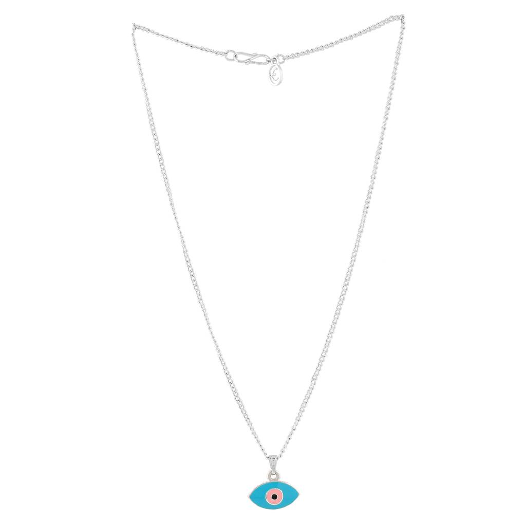 Estele Rhodium Plated Turquoise Blue Enamelled Evil Eye Charm Pendant For Girl'S & Women'S : 1012-IR-PNTQPENDANT