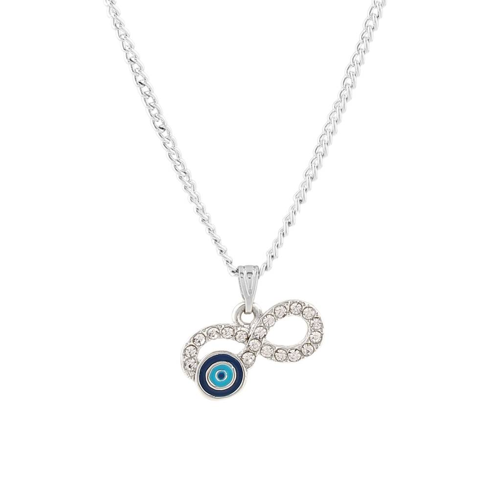 Estele Rhodium Plated Infinity Shaped Evil Eye Charm Pendant With Chain For Girls/Women : 1013-IR-NBTQPENDANT