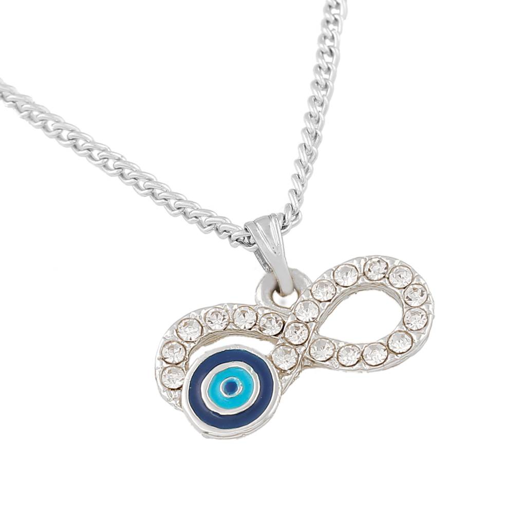 Estele Rhodium Plated Infinity Shaped Evil Eye Charm Pendant With Chain For Girls/Women : 1013-IR-NBTQPENDANT