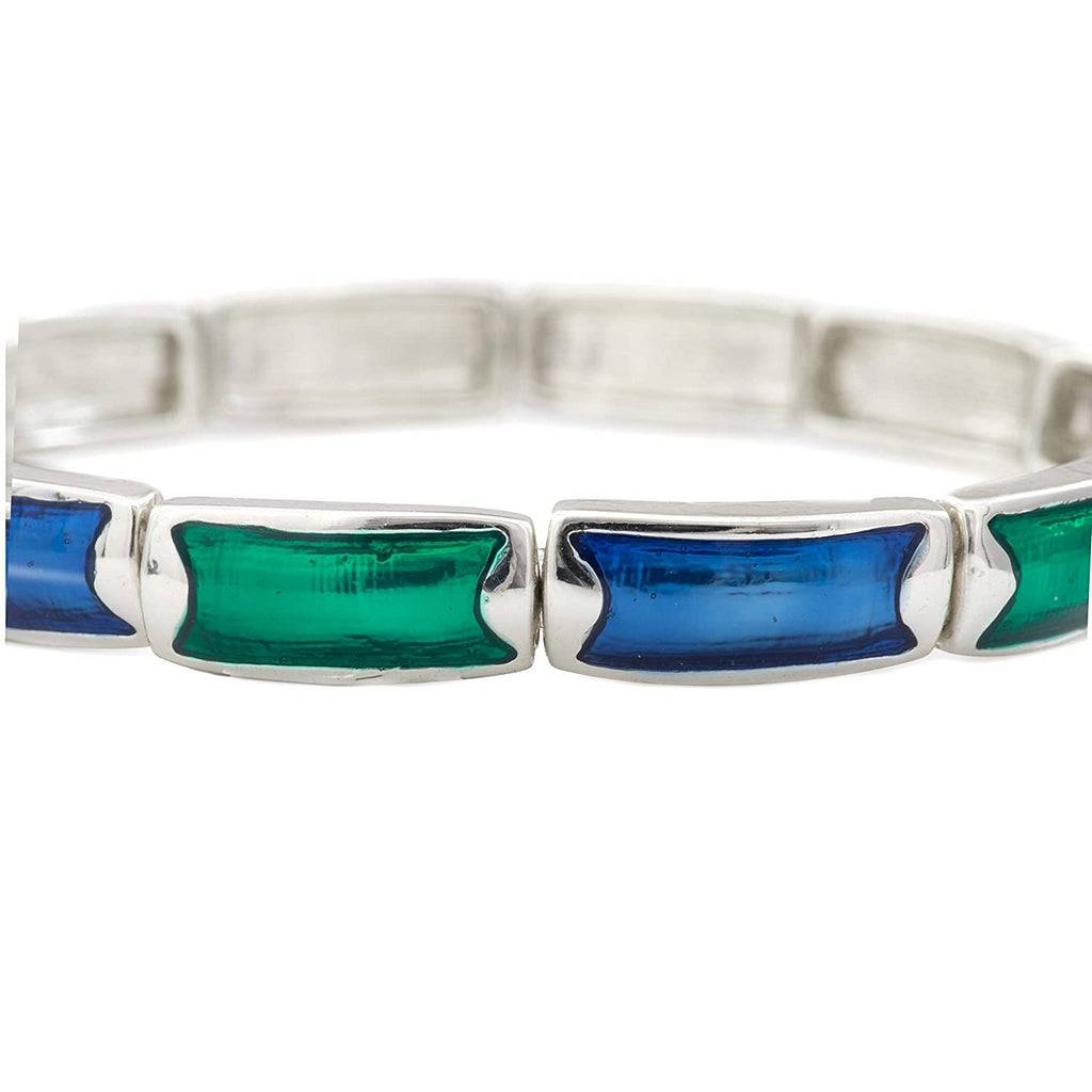 Estele Rhodium Plated Attractive Cuff Bracelet With Blue & Green Enamel For Women : 101353ZBR